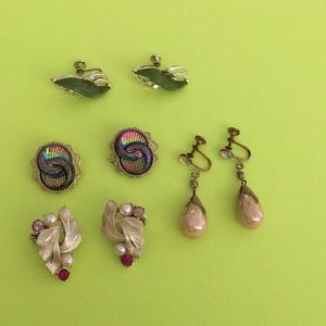 Vintage Estate Lot of 4 Pairs Earrings Gold/Silver